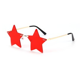 Rimless Star Shape Sunglasses Trendy Sun Glasses for Women Men Party Glasses Pentagram Eyewears(One Size,red), AMMG90CTEIUS
