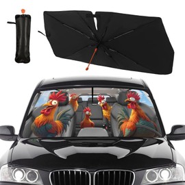 DOPINDU Funny Rooster Car Windshield Sun Shade Umbrella Bendable Handle Foldable Animals Chicken Sunshade for Car Windshield Block UV Rays Keep Vehicle Cool for Most Sedans SUV Trucks Cars 57"x30"