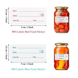 1000 Pieces Food Labels, 2 Rolls Removable Freezer Lables, 1 x 2 Inch Reminder Food Storage Date Labels for Food, Jars, Meal Containers, Fridge, Easy Peel Off