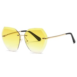 kimorn Sunglasses For Women Oversized Rimless Diamond Cutting Lens Classic Eyewear AE0534 (Gold&Yellow, 65)