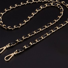 HUATEEN Pack of 2 Luxury Bag Chain Straps - 120cm Gold & Black Leather Metal Replacement Shoulder Straps for Handbags/Purse/Crossbody Bags, Durable Aluminium Alloy with Scratch-Resistant PU Leather