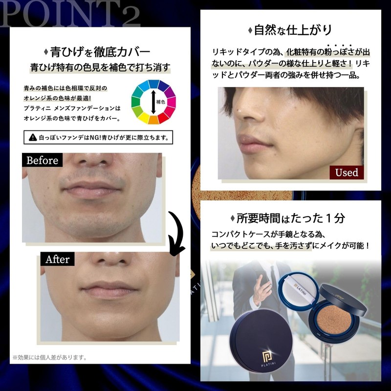 PLATINI Men's Cushion Foundation, For Beginners, No Convention, Blue Beard,