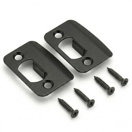Door Strike Plate - Round Corner, Full Lip Door Latch Plate for Interior & Exterior Door Jamb, Solid Metal (2, Black)