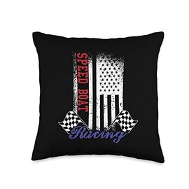 Speed Boat Racing Apparel and Gifts American Speed Boat Race Flag Design Throw Pillow, 16x16, Multicolor