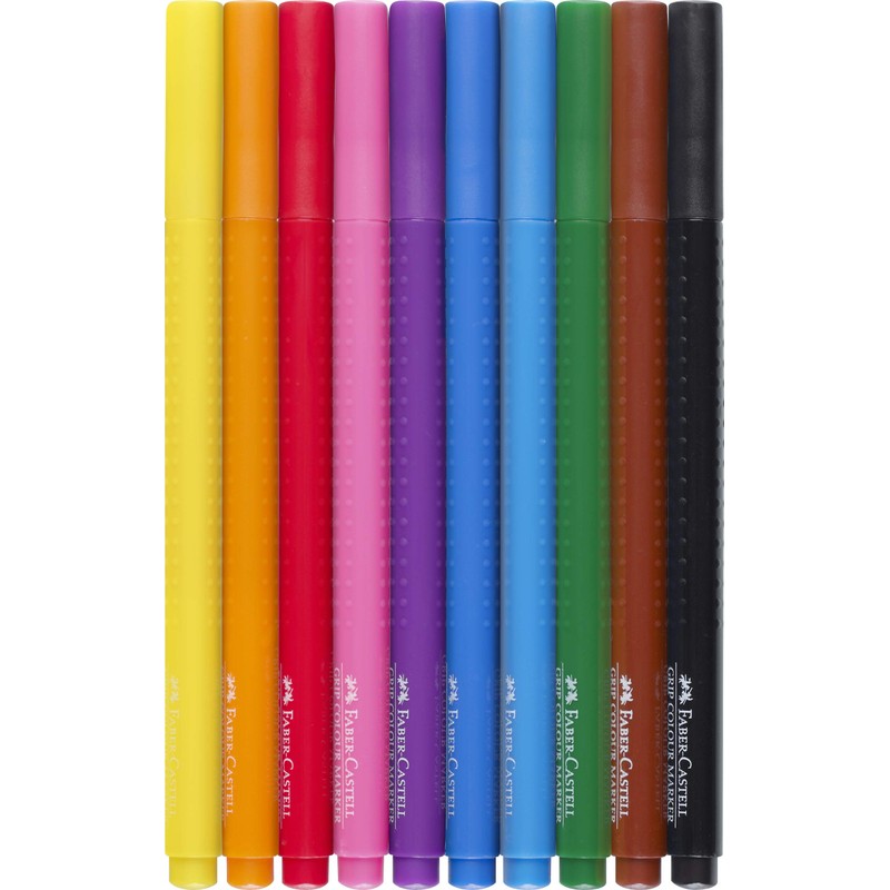 Faber-Castell GRIP Color Markers - 10 Washable Fineline Markers