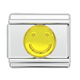 Fablinks Italian Charm Bracelet Charms, Stainless Steel Smiley Face Link, 9mm Emoji Y2K Bracelets Links (Smiley Face Emoji)