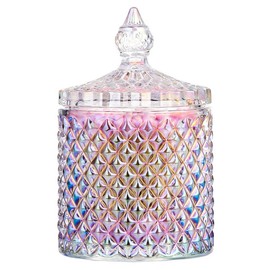 1PCS 300ML/10OZ Crystal Glass Candy Dish Jar with Lid Cylindrical Candy Sugar Bowl Candy Jar Container Box Apothecary Jar Biscuit Jar Seasoning Jar for Home Kitchen Office Desk Gift(Colorful)