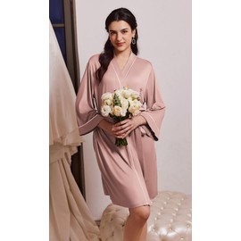 Ekouaer Women'S Dressing Gown Lightweight Short Thin Bathrobe Robe Super Soft Spa Hotel Loungewear With Pockets, Pale mauve, S