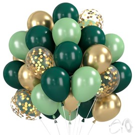 Balloons Green Gold, Pack of 30 Sage Green Metallic Gold Balloons, 12 Inch Dark Green Retro Green Golden Helium Balloons for Anniversary, Birthday, Wedding, Baby Shower, Tropical Safari, Jungle Party