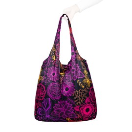 Nanobag - Ultra-Lightweight Compact Tote Shopping Bag - Reusable, Tiny and Eco-Friendly Foldable Multipurpose and Stylish (Standard, Neon Flowers)