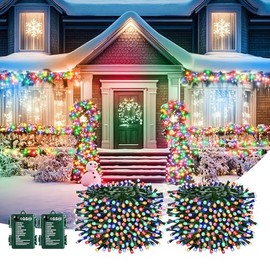 Brightown Christmas Lights Outdoor Battery Operated, 2 Pack Total 66FT 200 LED Battery Powered Fairy Lights with Timer,8 Modes,Waterproof Christmas String Lights for Outside Indoor Bedroom, Multicolor