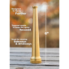 5-Pack 6" Garden Water Hose Nozzle for Yard - Heavy Duty Solid Brass PowerBlast Super Sweeper High Pressure 3/4 Inch GHT Thread Inlet - for Cleaning Driveway, Pool, Kennel and Car