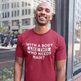 with A Body Like This Who Needs Hair Shirt – Mens Funny Graphic T-Shirts Dad BOD Humorous Sarcastic Tshirts for Men Green Heather Medium
