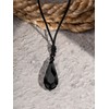 MINACHI Black Obsidian Faceted Teardrop Crystal Pendant Necklace with Braided