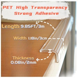 Clear Self Adhesive Edge,1.18in Width x118.2in Length,(3cmx3m) Self-Adhesive Table Edge Guard,Sharp Edge Wrap Cover Tape，Furniture Corner Protectors (thk: 2mm)