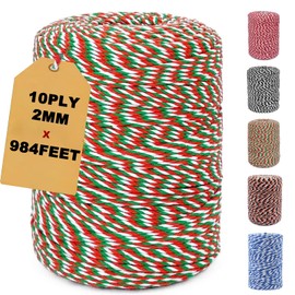 984 Feet Cotton Baker's Twine,Christmas Twine Red Green White Striped Twine String Perfect for Gift Wrapping,Baking,Butchery,Christmas Decorations,and Crafts