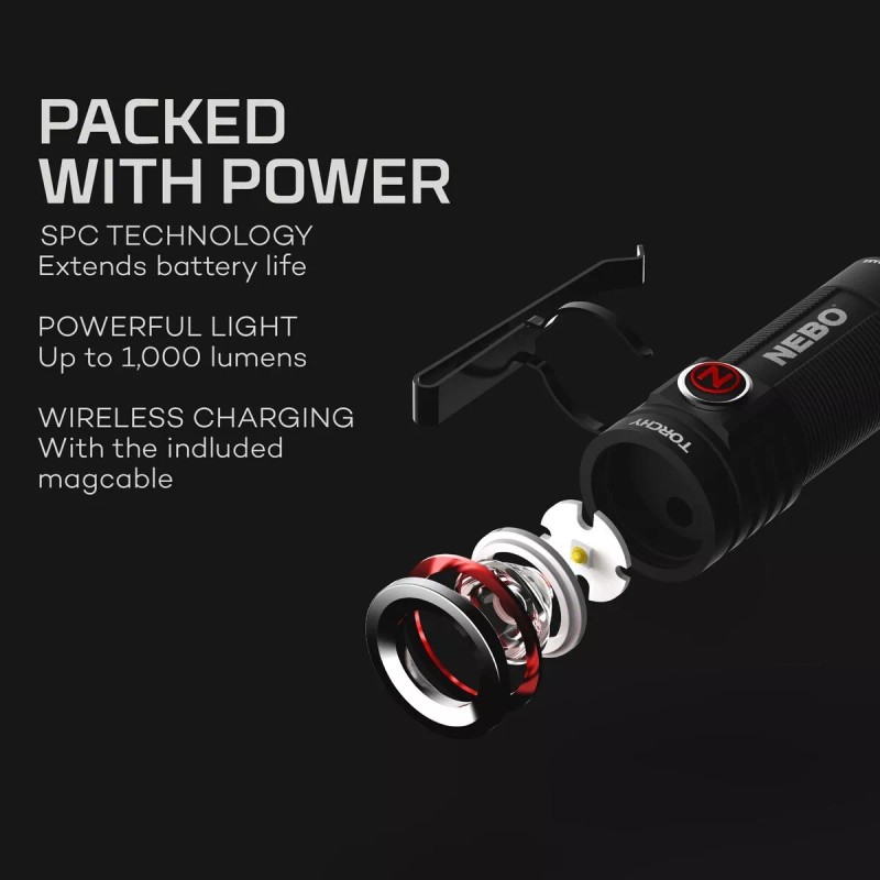 NEBO Torchy 1000 Lumen Rechargeable Pocket Flashlight W/ Belt Clip