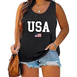 Plus Size We The People 1776 Tank Tops for Women Vintage American Flag Graphic Tees 4th of July Patriotic Shirt (4XL, Gray 3)