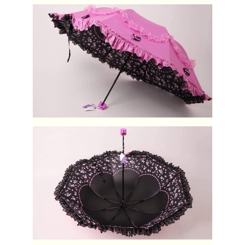 Honeystore Princess Lace Ultraviolet-Proof Folding Umbrella Anti-uv Dome Parasol Fuchsia
