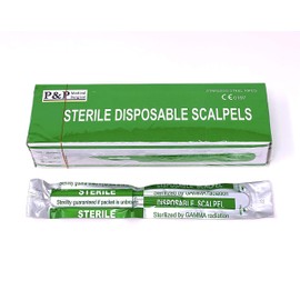 Disposable Scalpels Sterile Surgical Blade Size 22 Stainless Steel with Plastic Handle & Metric Line Individually Foil Wrapped by P&P MEDICAL SURGICAL Box of 10