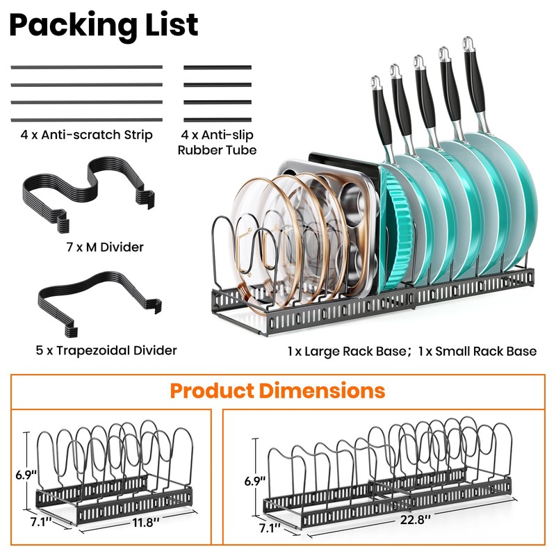MUDEELA Expandable Pots and Pans Organizer Rack under Cabinet, Pots