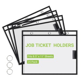 suituts 12 Pack Horizontal Job Ticket Holders with 3 Rings Fit for 8.5 x 11 Inch Work Order Plastic Sleeves for Documents Dry Erase Pockets Reusable (Black)