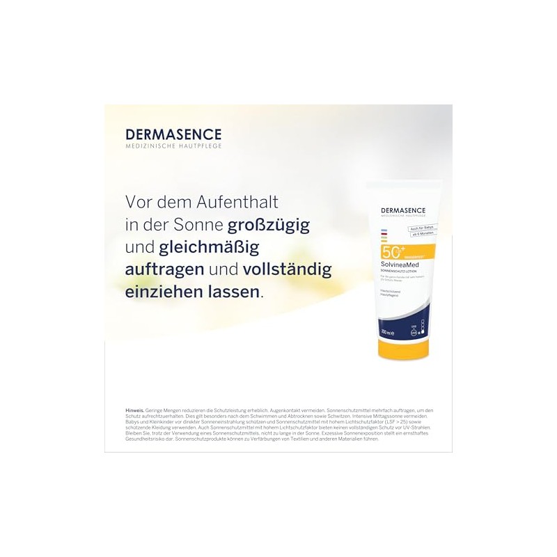 DERMASENCE SolvineaMed Sun Protection Lotion SPF 50plus, 200 ml, Waterproof,