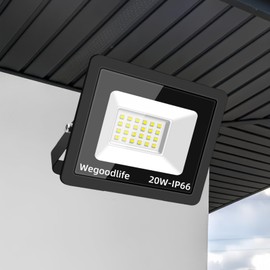 Wegoodlife LED Outdoor Spotlight, 20 W, Super Bright 1510 LM Spotlight, IP66 Waterproof Floodlight, 6500 K Cool White Outdoor Spotlight, Outdoor Security Lighting for Garden, Garage, Hotel, Sports Field