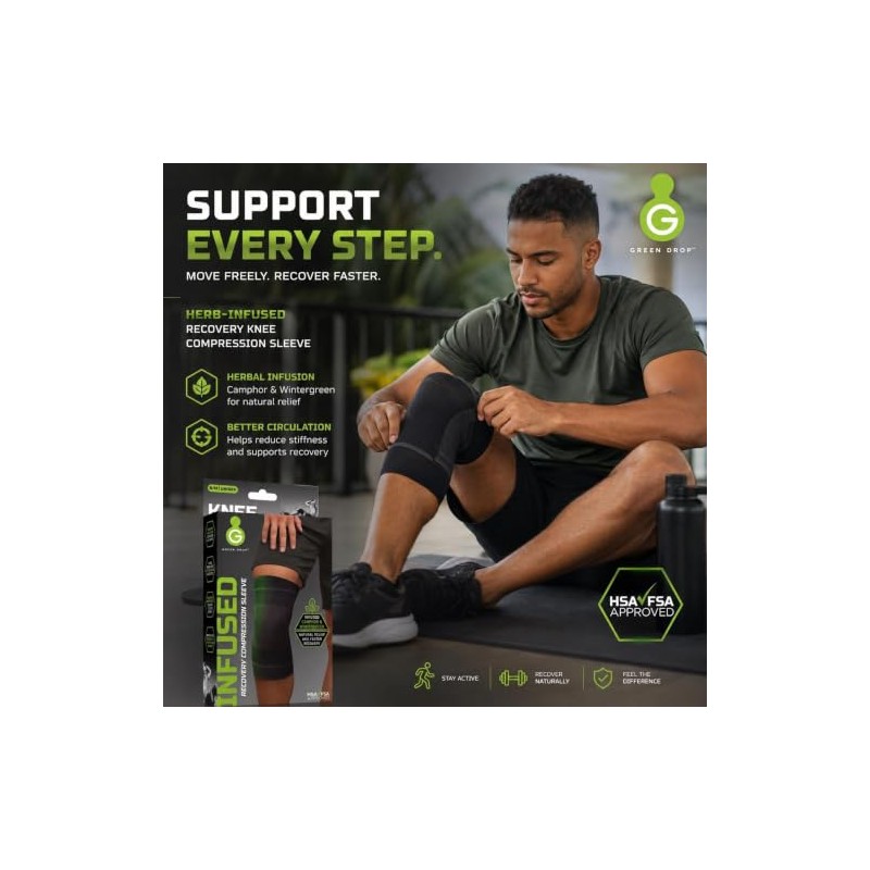 Green Drop Herb-Infused Knee Compression Sleeve for Men & Women