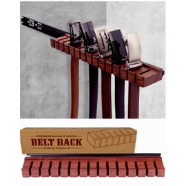 14 Belts Walnut Wood Belt Holder with Slide, Left or Right Slide Flexible Install Belt-Rack, Belt Hanger for Closet, Space Saving Belts Storage Organizer, Gift for Men