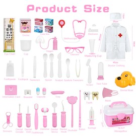 OSDUE Doctors Set for Children, 62 Pieces Doctor's Case Children from 3 Years, Dentist Toy Set for Children, Medical Toy Role Play Set, with Accessories Stethoscope, Syringe, Doctor's Coat, Doctor
