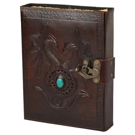 OVERDOSE Deckle Double Dragon with Stone Leather Journal - Vintage Travel Journal for Men & Women Sketch Diary Book of Shadows Handmade Vintage Deckle Edge Paper - 6 x 8 inches | 15 x 20 cm | A5