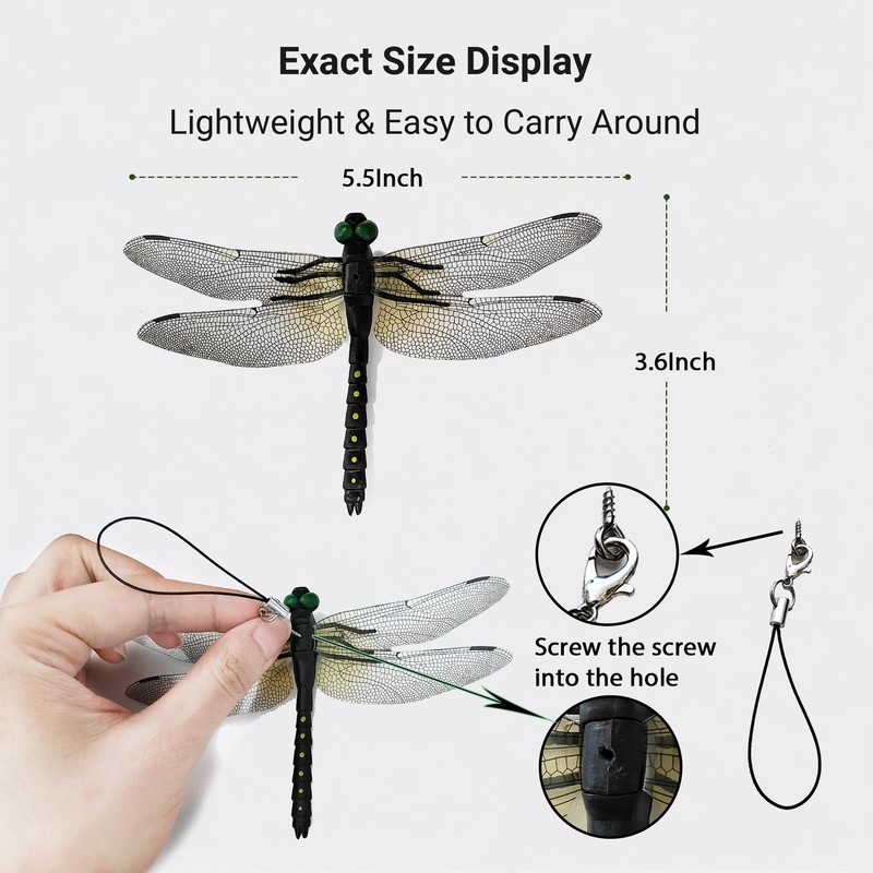 12PCS 3D Artificial Dragonfly Clips – Durable TPR/PVC Hanging Ornaments