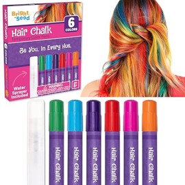 Bright Seed Hair Chalk For Girls Washable, Temporary Hair Color, Paint & Dye for Kids, Makeup Kit of 10 colors, Great Toy & Birthday Gifts for Kids Age (Multicolor 6 Pens)