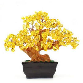 Colorsheng Feng Shui Quartz Crystal Money Tree Bonsai Style Decoration for Luck and Wealth (Yellow)