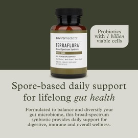 Terraflora Daily Care synbiotic of probiotics and prebiotics for Women and Men 60 ct, Soil Based, Shelf Stable, allergen Friendly Spore Based Supplement Capsules Promote Gut Health by Enviromedica