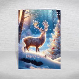 Christmas Card, A5 Size Special Christmas Card for Kids, Adults, Family, Friends, Luxury Christmas Greeting Cards with a Christmas Wishes Greetings Verse Inside: Reindeer in Forest Christmas Card