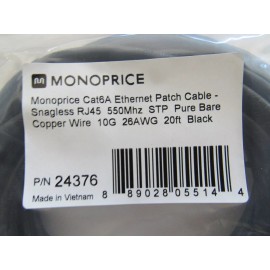 MONOPRICE P/N 24376  CAT6A ETHERNET PATCH CABLE - SNAGLESS RJ45/550Mhz 10G 26AWG