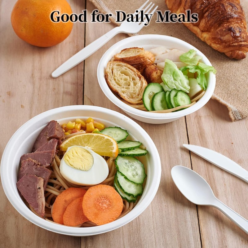 50 Pack Strong Paper Bowls – 340ml Disposable Compostable Bagasse