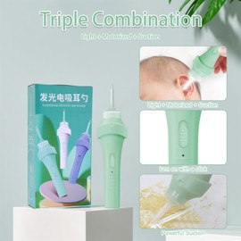 Ohrenschmalz Sauger,Ohrenschmalz Entferner Sauger Kompakt und Leicht Ohrensauger Kommt mit 3 Waschbaren Ersatzköpfen,Geeignet für Den Heimgebrauch (Grün)