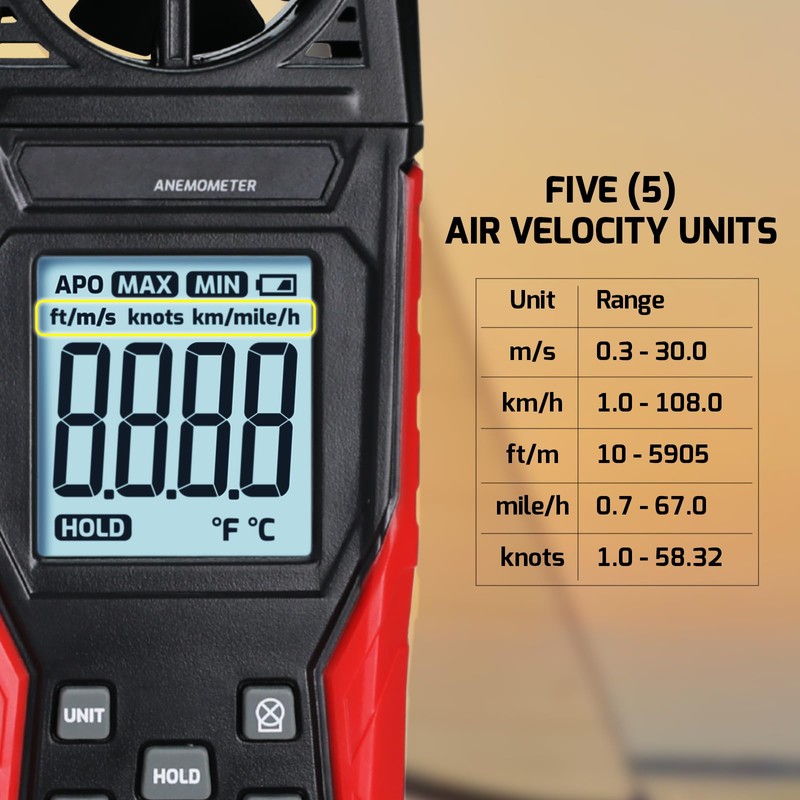 Digital Anemometer Wind Speed Meter (0.3-30 m/s) Air Velocity &
