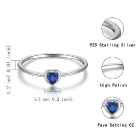Simple Heart Birthstone Ring for Women Girls 925 Sterling Silver Stackable Promise Ring with Colorful Cubic Zirconia Minimalist Jewelry Gift (September, 6)