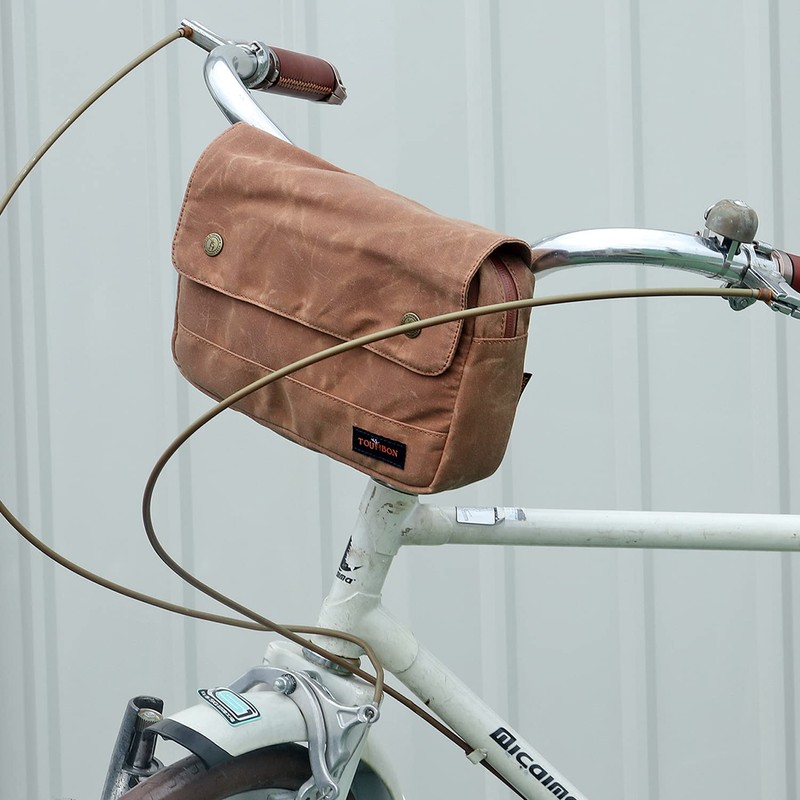 TOURBON Wax Canvas Bike Panniers Bicycle Tool Pouch Handlebar Bag