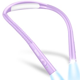 Gritin Book Light, Rechargeable Neck Light for Reading - 4-Color&5-Brightness,Bendable Arms,30-min Timer,80+ Hrs Runtime,Neck Curve Fit Ergonomic Design, Comfortable for Camping,Repairing etc-Purple