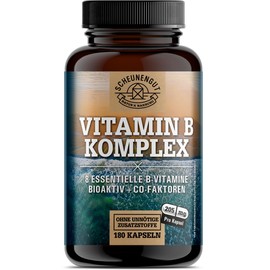 Vitamin B Komplex (B1-B12) +3 Kofaktoren aktiv -WICHTIG: Alle 8 B-Vitamine (B1, B2, B3, B5, B6, B7, B9, B12) -Vitamin B Komplex Vegan- Hochdosiert mit Cofaktoren -DE- SCHEUNENGUT®