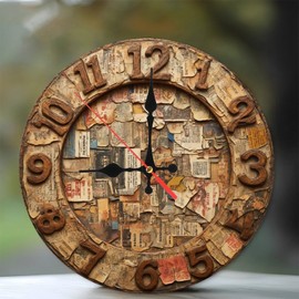 Lancholy Vintage Newspaper Collage Clock Wall Art Home Decor 10-Inch Wooden Wall Clock, Silent Movement, Battery Operated (AA Batteries Not Included), Artistic Home Decor, Perfect for Home Accents