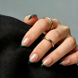 Uñas postizas almendradas con punta francesa corta y pegamento, uñas postizas nude naturales en 15 tamaños, kit de 30 uñas postizas de gel suave para 