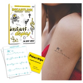INKARTLINK:GO,No water needed,Semi-permanent tattoos,adult,fake tattoos,2 Sheets medium size,Waterproof,Realistic,Lasts 2 weeks，Gift,Party,Pool,Selfie(Boho Border Designs)