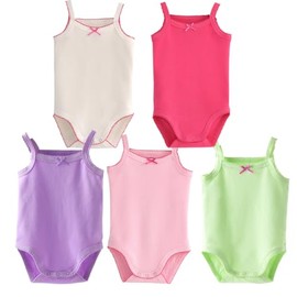 Infant/Toddler Girls Spaghetti Strap Bodysuit Sleeveless Tank Top Cotton One-Pieces Pack of Summer Baby Clothes Outfit (18-24 Months)