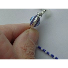 Handmade BLUE DOUBLE SIDED EVIL EYE PROTECTION BEADED EYEGLASS HOLDER NECKLACE CHAIN